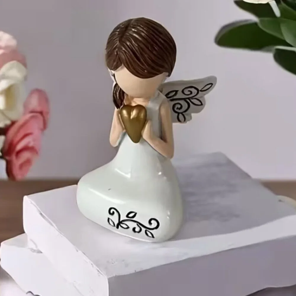 Angel of Love White Angel & Heart Resin Statue 3